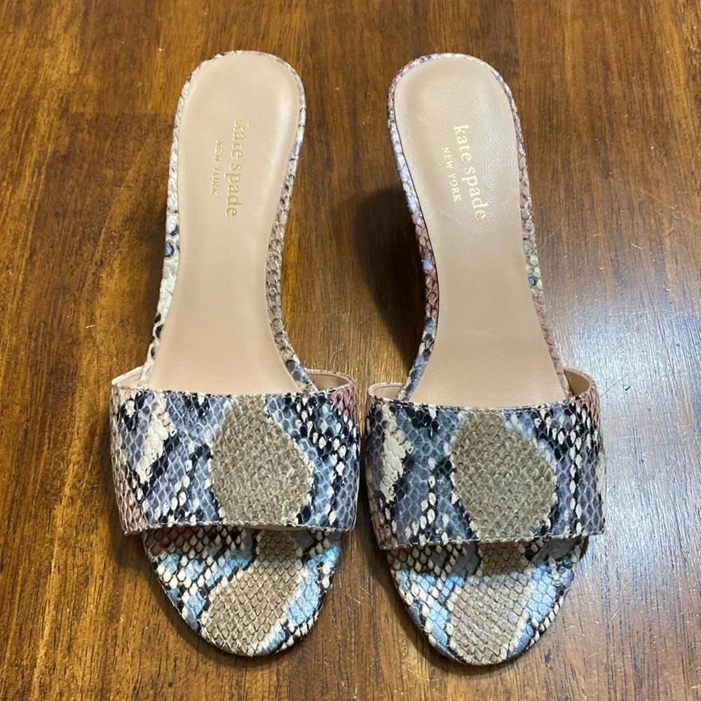 kate spade Snakeskin-Print Slide Sandals in Beige, Brown, Black